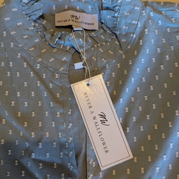 Never A Wallflower - Swiss Dot High Neck Puff Sleeve Minidress NWT - Size L - Picture 11 of 12